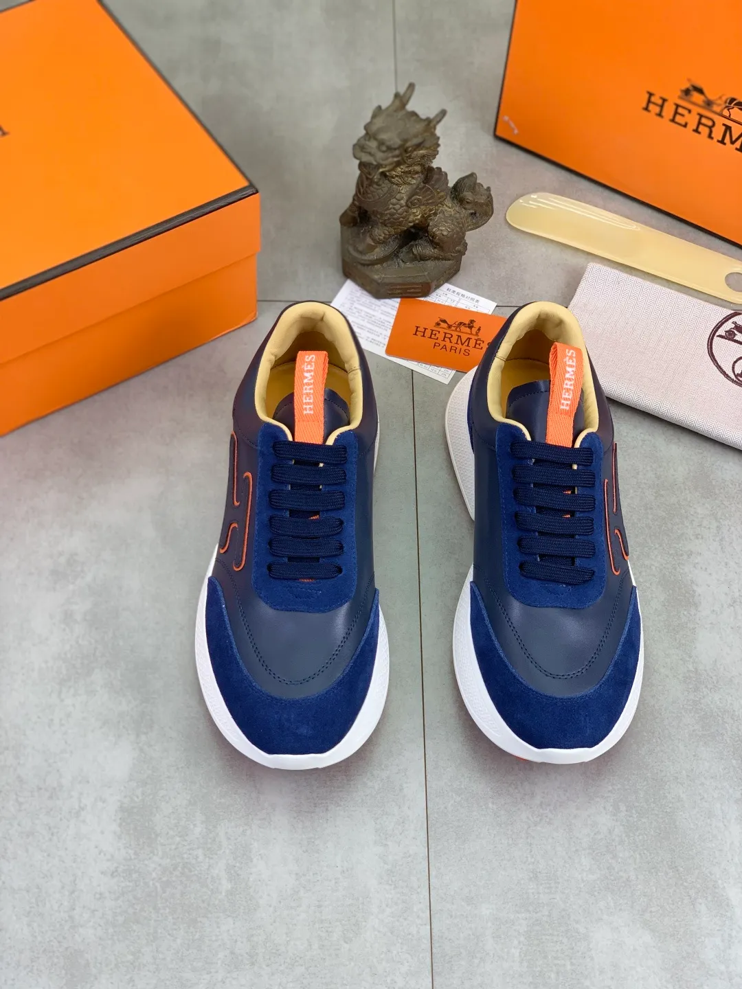 Men's shoes 💰P460 new style [HERMES] Hermès - High-end quality original order - Upper: 🔝 Napa calfskin, sewn brand 'H' totem - Inner: water-dyed cowhide - Outsole: ultra-light TPU foam; molded outsole - Ultra-high quality control·Fine workmanship: highlighted (high-end·luxury·grade) -Size: 38-44 (45 can be customized)·